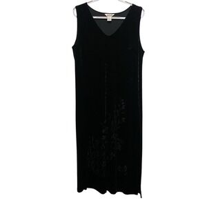 Vtg Fern Bratten Floral Velvet Burnout Maxi Dress 1X Black Whimsigoth Grunge